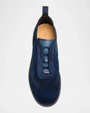 Santoni Men's Lume Suede Stretch-Lace Low-Top Sneakers | Thumbnail 4 Santoni Men's Lume Suede Stretch-Lace Low-Top Sneakers | Thumbnail 4