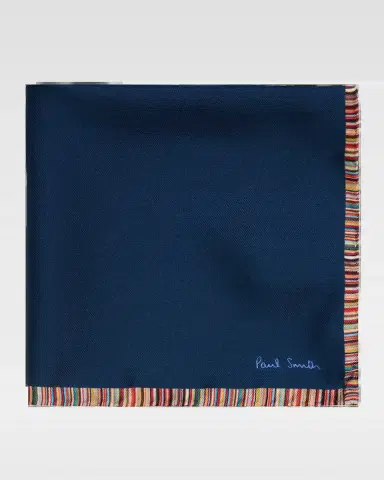 Paul Smith Men's Signature Stripe Trim Silk Pocket Square | Thumbnail 2 Paul Smith Men's Signature Stripe Trim Silk Pocket Square | Thumbnail 2