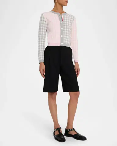 Thom Browne Fun Mix Gingham Check Cropped Cardigan | Thumbnail 2 Thom Browne Fun Mix Gingham Check Cropped Cardigan | Thumbnail 2