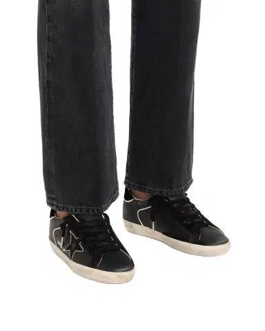 Golden Goose Super-Star Mixed Leather Low-Top Sneakers with Metallic Piping | Thumbnail 1 Golden Goose Super-Star Mixed Leather Low-Top Sneakers with Metallic Piping | Thumbnail 1