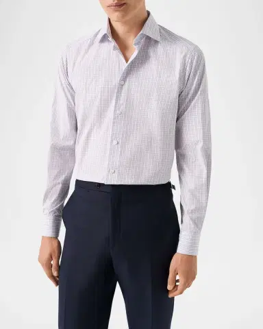 Eton Men's Elevated Grid Check Supima 120 Contemporary-Fit Dress Shirt | Thumbnail 4 Eton Men's Elevated Grid Check Supima 120 Contemporary-Fit Dress Shirt | Thumbnail 4