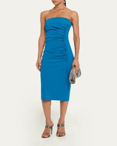 Chiara Boni La Petite Robe Strapless Ruched Bodycon Midi Dress | Thumbnail 4 Chiara Boni La Petite Robe Strapless Ruched Bodycon Midi Dress | Thumbnail 4