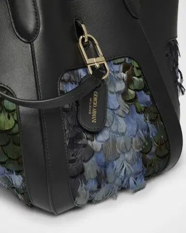 Giorgio Armani Small Feather-Embellished Leather Tote Bag | Thumbnail 6 Giorgio Armani Small Feather-Embellished Leather Tote Bag | Thumbnail 6