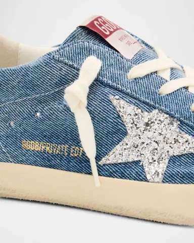 Golden Goose Super-Star Denim Glitter-Star Low-Top Sneakers | Thumbnail 5 Golden Goose Super-Star Denim Glitter-Star Low-Top Sneakers | Thumbnail 5