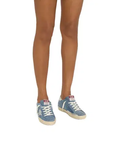 Golden Goose Super-Star Denim Glitter-Star Low-Top Sneakers | Thumbnail 1 Golden Goose Super-Star Denim Glitter-Star Low-Top Sneakers | Thumbnail 1