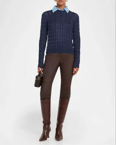 Ralph Lauren Collection Cable-Knit Silk Crewneck Sweater | Thumbnail 2 Ralph Lauren Collection Cable-Knit Silk Crewneck Sweater | Thumbnail 2