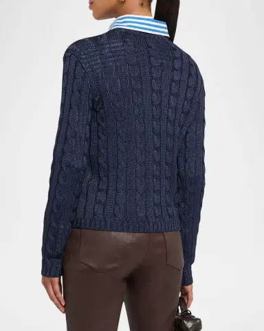 Ralph Lauren Collection Cable-Knit Silk Crewneck Sweater | Thumbnail 3 Ralph Lauren Collection Cable-Knit Silk Crewneck Sweater | Thumbnail 3