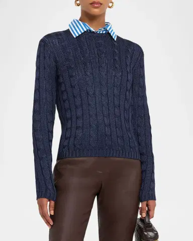 Ralph Lauren Collection Cable-Knit Silk Crewneck Sweater | Thumbnail 4 Ralph Lauren Collection Cable-Knit Silk Crewneck Sweater | Thumbnail 4
