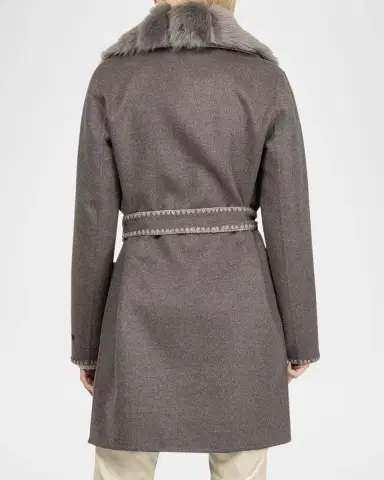 Gorski Belted Cashmere-Wool Stroller with Detachable Merinillo Lamb Shearling Collar | Thumbnail 2 Gorski Belted Cashmere-Wool Stroller with Detachable Merinillo Lamb Shearling Collar | Thumbnail 2