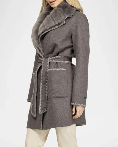 Gorski Belted Cashmere-Wool Stroller with Detachable Merinillo Lamb Shearling Collar | Thumbnail 3 Gorski Belted Cashmere-Wool Stroller with Detachable Merinillo Lamb Shearling Collar | Thumbnail 3