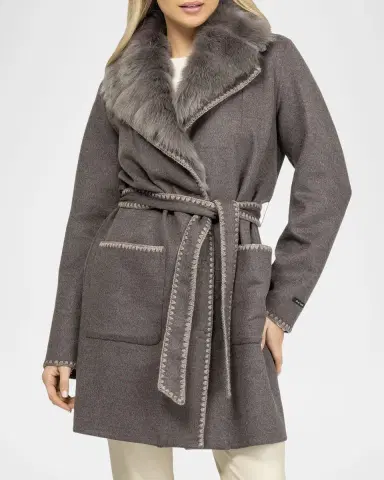 Gorski Belted Cashmere-Wool Stroller with Detachable Merinillo Lamb Shearling Collar | Thumbnail 4 Gorski Belted Cashmere-Wool Stroller with Detachable Merinillo Lamb Shearling Collar | Thumbnail 4