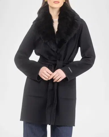 Gorski Belted Cashmere-Wool Stroller with Detachable Merinillo Lamb Shearling Collar | Thumbnail 8 Gorski Belted Cashmere-Wool Stroller with Detachable Merinillo Lamb Shearling Collar | Thumbnail 8