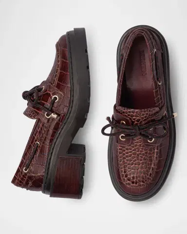 Bernardo Nico Croc-Embossed Leather Lug-Sole Boat Loafers | Thumbnail 4 Bernardo Nico Croc-Embossed Leather Lug-Sole Boat Loafers | Thumbnail 4