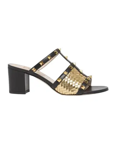 Valentino Garavani 60mm Rockstud Intreccio Metallic Nappa Leather Slide Sandals | Thumbnail 1 Valentino Garavani 60mm Rockstud Intreccio Metallic Nappa Leather Slide Sandals | Thumbnail 1