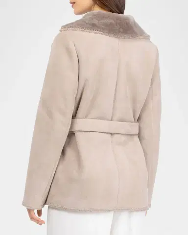 Gorski Merino Shearling Lamb Belted Jacket With Whipstitch Trim | Thumbnail 3 Gorski Merino Shearling Lamb Belted Jacket With Whipstitch Trim | Thumbnail 3