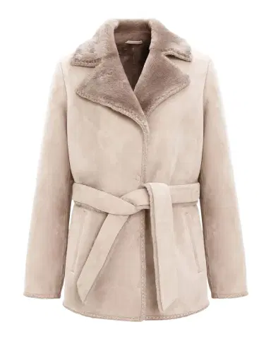 Gorski Merino Shearling Lamb Belted Jacket With Whipstitch Trim | Thumbnail 1 Gorski Merino Shearling Lamb Belted Jacket With Whipstitch Trim | Thumbnail 1