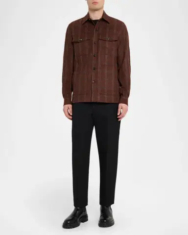 Isaia Men's Wool and Cashmere Windowpane Check Overshirt | Thumbnail 2 Isaia Men's Wool and Cashmere Windowpane Check Overshirt | Thumbnail 2