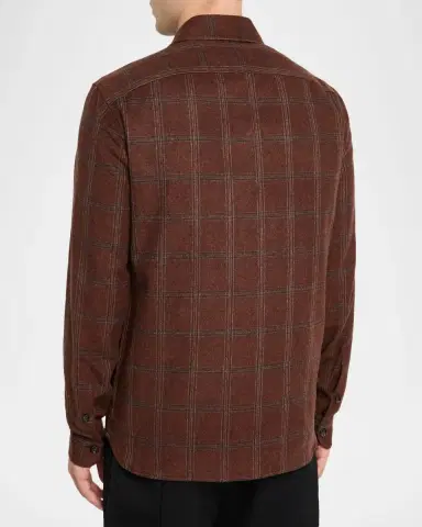Isaia Men's Wool and Cashmere Windowpane Check Overshirt | Thumbnail 3 Isaia Men's Wool and Cashmere Windowpane Check Overshirt | Thumbnail 3