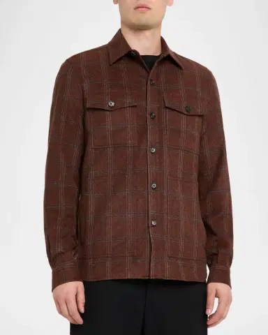 Isaia Men's Wool and Cashmere Windowpane Check Overshirt | Thumbnail 4 Isaia Men's Wool and Cashmere Windowpane Check Overshirt | Thumbnail 4