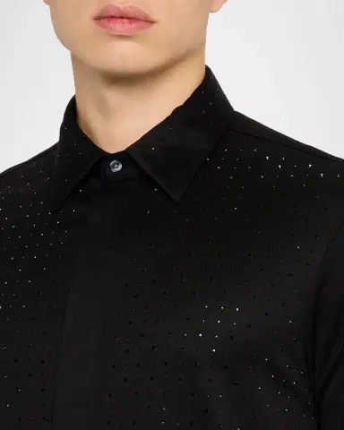 Emporio Armani Men's Clubwear Slim-Fit Tonal Rhinestone Dress Shirt | Thumbnail 4 Emporio Armani Men's Clubwear Slim-Fit Tonal Rhinestone Dress Shirt | Thumbnail 4