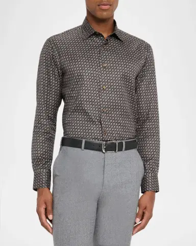 Brioni Men's Geo Print Button Down Shirt | Thumbnail 3 Brioni Men's Geo Print Button Down Shirt | Thumbnail 3