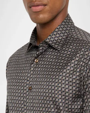 Brioni Men's Geo Print Button Down Shirt | Thumbnail 4 Brioni Men's Geo Print Button Down Shirt | Thumbnail 4