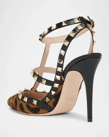 Valentino Garavani 100mm Rockstud Leopard Calf Hair Ankle-Strap Pumps | Thumbnail 2 Valentino Garavani 100mm Rockstud Leopard Calf Hair Ankle-Strap Pumps | Thumbnail 2