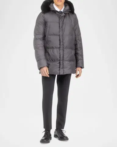 Gorski Men's Apres-Ski Jacket With Detachable Toscana Lamb Shearling Hood Trim | Thumbnail 4 Gorski Men's Apres-Ski Jacket With Detachable Toscana Lamb Shearling Hood Trim | Thumbnail 4