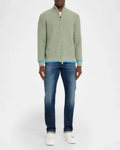 Kiton Men's Cashmere Contrast-Weave Full-Zip Sweater | Thumbnail 2 Kiton Men's Cashmere Contrast-Weave Full-Zip Sweater | Thumbnail 2