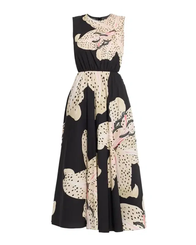 Flower-Print Popeline Sleeveless Midi Dress Flower-Print Popeline Sleeveless Midi Dress