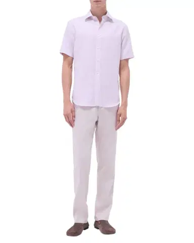 Bugatchi Men 's Orson Cotton and Linen Palm Short-Sleeve Shirt | Thumbnail 1 Bugatchi Men 's Orson Cotton and Linen Palm Short-Sleeve Shirt | Thumbnail 1