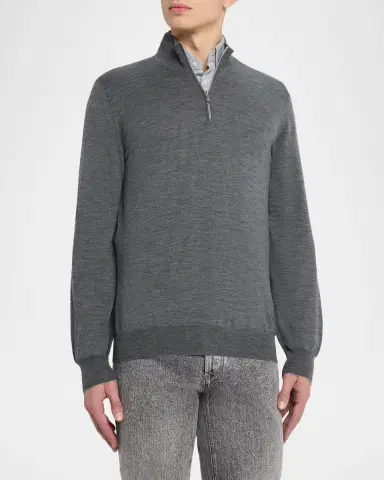 Brunello Cucinelli Men's Wool-Cashmere Half Zip Pullover Sweater | Thumbnail 3 Brunello Cucinelli Men's Wool-Cashmere Half Zip Pullover Sweater | Thumbnail 3