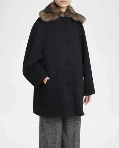 Valentino Garavani Sheep Shearling Collar Single-Breasted Wool Coat | Thumbnail 4 Valentino Garavani Sheep Shearling Collar Single-Breasted Wool Coat | Thumbnail 4