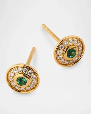 ALMASIKA 18K Universum Petite Pave Diamond and Emerald Stud Earrings | Thumbnail 2 ALMASIKA 18K Universum Petite Pave Diamond and Emerald Stud Earrings | Thumbnail 2