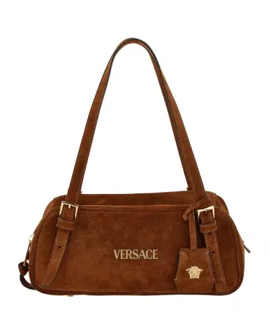Versace Medusa Tag Suede Bowling Shoulder Bag | Thumbnail 1 Versace Medusa Tag Suede Bowling Shoulder Bag | Thumbnail 1