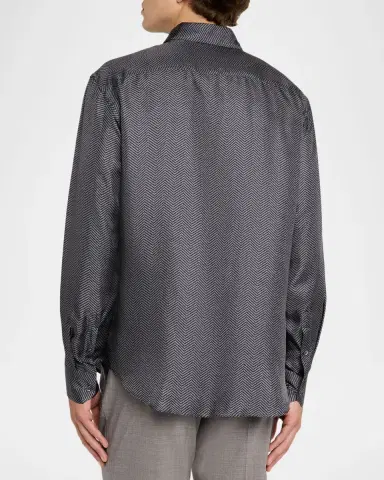 Giorgio Armani Men's Chevron Silk Dress Shirt | Thumbnail 3 Giorgio Armani Men's Chevron Silk Dress Shirt | Thumbnail 3