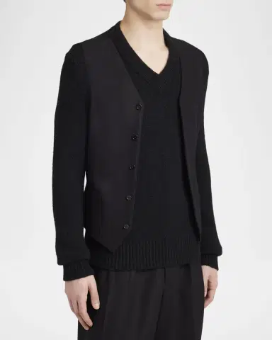 Dolce & Gabbana Men 's V-Neck Knit Cardigan with Vest | Thumbnail 3 Dolce & Gabbana Men 's V-Neck Knit Cardigan with Vest | Thumbnail 3