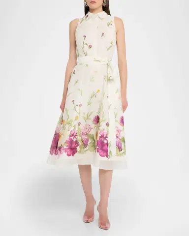 Rickie Freeman for Teri Jon Sleeveless Floral-Print Midi Shirtdress | Thumbnail 4 Rickie Freeman for Teri Jon Sleeveless Floral-Print Midi Shirtdress | Thumbnail 4