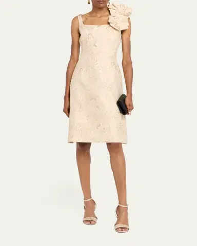 Rickie Freeman for Teri Jon Floral Applique Metallic Jacquard Dress | Thumbnail 2 Rickie Freeman for Teri Jon Floral Applique Metallic Jacquard Dress | Thumbnail 2