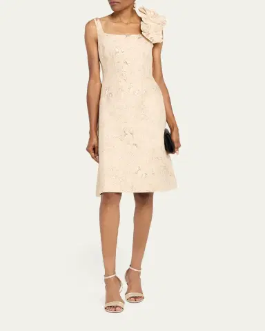 Rickie Freeman for Teri Jon Floral Applique Metallic Jacquard Dress | Thumbnail 4 Rickie Freeman for Teri Jon Floral Applique Metallic Jacquard Dress | Thumbnail 4