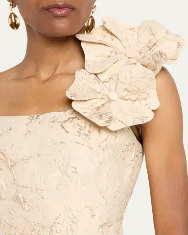 Rickie Freeman for Teri Jon Floral Applique Metallic Jacquard Dress | Thumbnail 5 Rickie Freeman for Teri Jon Floral Applique Metallic Jacquard Dress | Thumbnail 5