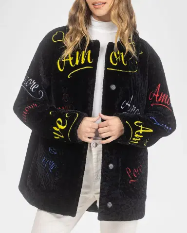 Gorski Select Shearling Lamb Love Embroidered Jacket | Thumbnail 4 Gorski Select Shearling Lamb Love Embroidered Jacket | Thumbnail 4