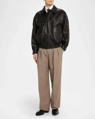 Saint Laurent Men's Grained Leather Blouson Jacket | Thumbnail 2 Saint Laurent Men's Grained Leather Blouson Jacket | Thumbnail 2