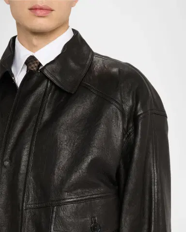 Saint Laurent Men's Grained Leather Blouson Jacket | Thumbnail 5 Saint Laurent Men's Grained Leather Blouson Jacket | Thumbnail 5