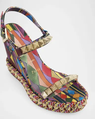 Christian Louboutin 100mm Pyraclou Satin Spike Wedge Sandals | Thumbnail 3 Christian Louboutin 100mm Pyraclou Satin Spike Wedge Sandals | Thumbnail 3