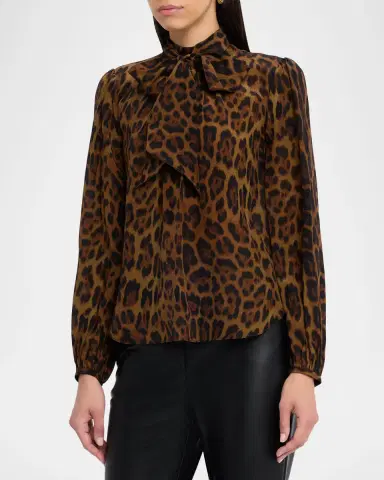 Adam Lippes Joan Leopard-Print Silk Scarf-Neck Blouse | Thumbnail 4 Adam Lippes Joan Leopard-Print Silk Scarf-Neck Blouse | Thumbnail 4