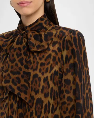 Adam Lippes Joan Leopard-Print Silk Scarf-Neck Blouse | Thumbnail 5 Adam Lippes Joan Leopard-Print Silk Scarf-Neck Blouse | Thumbnail 5