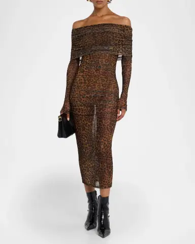 Lapointe Bodycon Leopard-Print Mesh Midi Dress | Thumbnail 4 Lapointe Bodycon Leopard-Print Mesh Midi Dress | Thumbnail 4