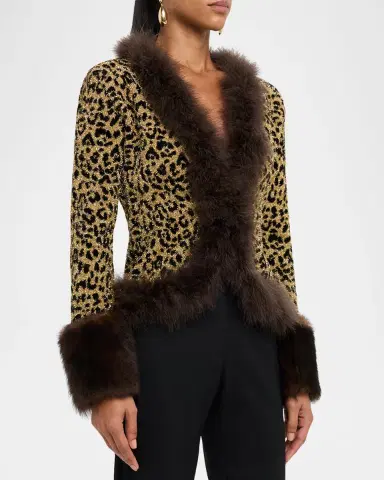 Valentino Garavani Feather and Lamb Shearling Trim Metallic Leopard Jacket | Thumbnail 3 Valentino Garavani Feather and Lamb Shearling Trim Metallic Leopard Jacket | Thumbnail 3