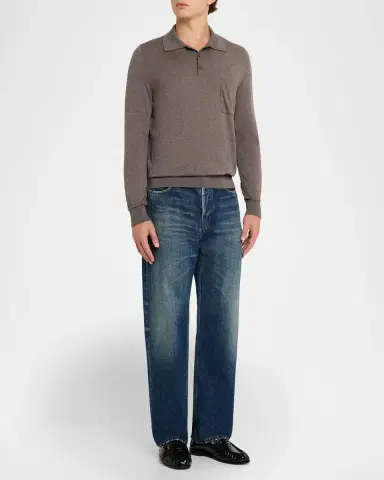 Saint Laurent Men's Fine Wool Knit Pocket Polo Sweater | Thumbnail 2 Saint Laurent Men's Fine Wool Knit Pocket Polo Sweater | Thumbnail 2